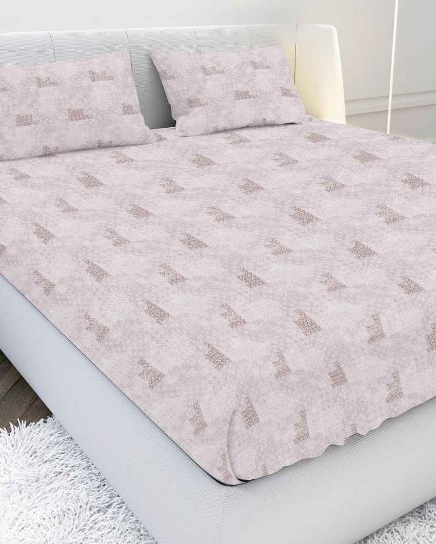 Loomglow Brown Cotton Combed Yarn Super King Bed Sheet With Pillow Covers | Pack of 3