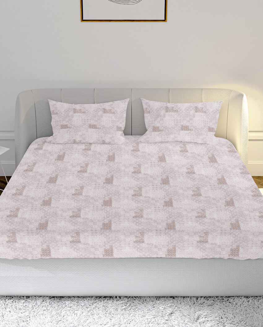 Loomglow Brown Cotton Combed Yarn Super King Bed Sheet With Pillow Covers | Pack of 3