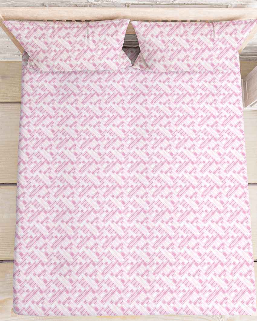 Driftloom Pink Polycotton Super King Bed Sheet With Pillow Covers | Pack of 3