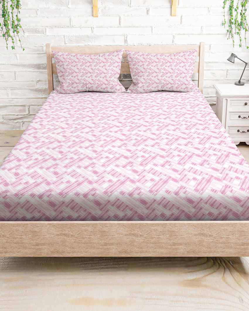 Driftloom Pink Polycotton Super King Bed Sheet With Pillow Covers | Pack of 3