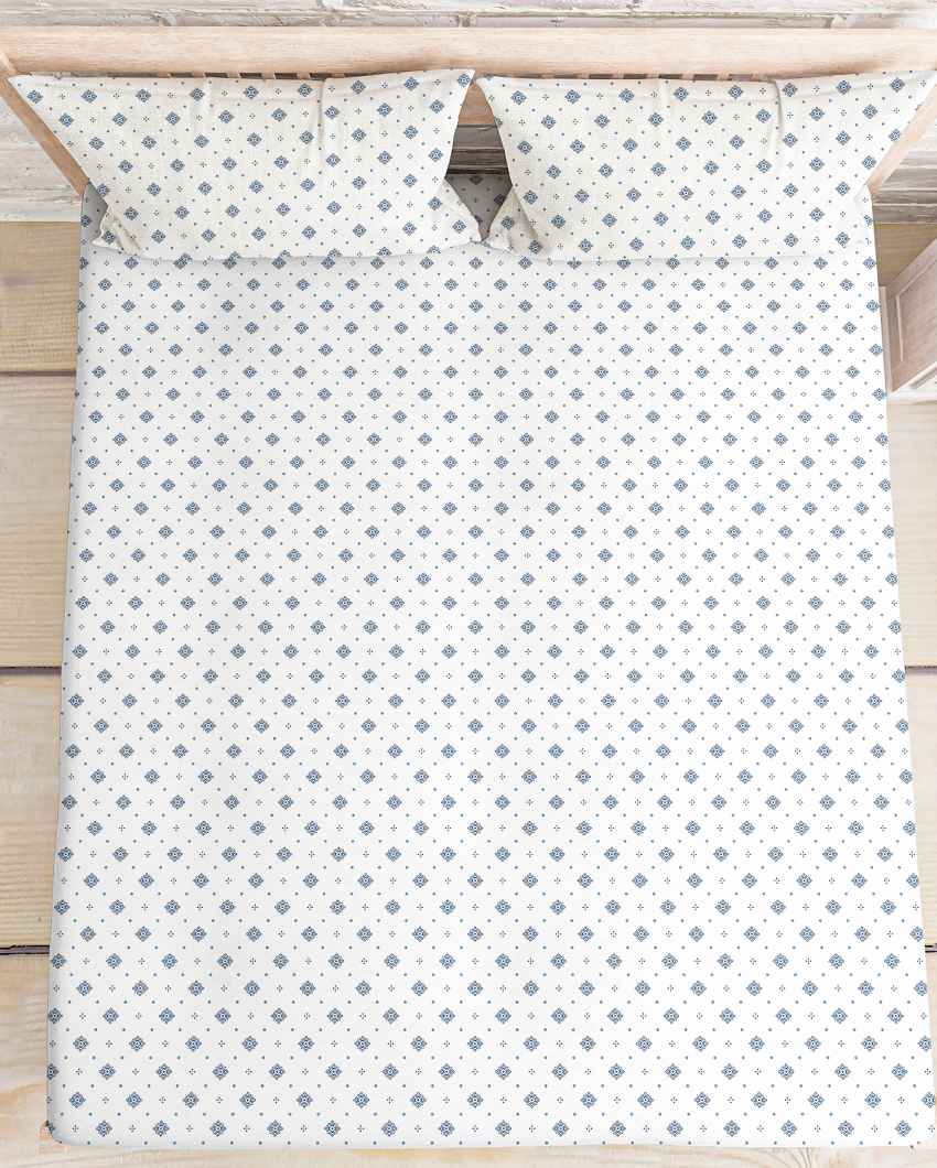 Nightglow Blue Polycotton Super King Bed Sheet With Pillow Covers | Pack of 3