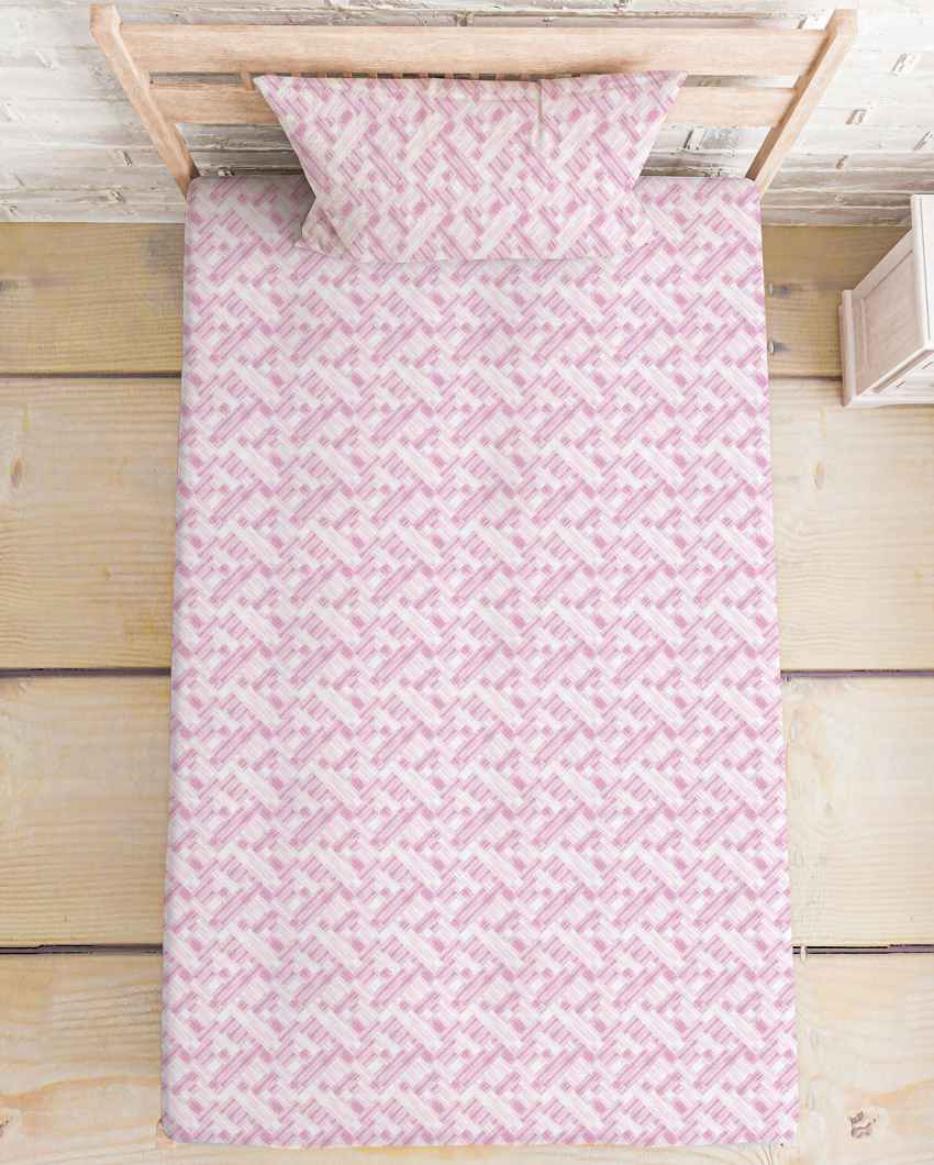Comfyduo Pink Polycotton Single Bed Sheet With Pillow Cover | Pack of 2