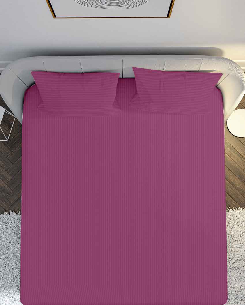 Restloom Tuberose Pink Cotton Satin Queen Bed Sheet With Pillow Covers | Pack of 3