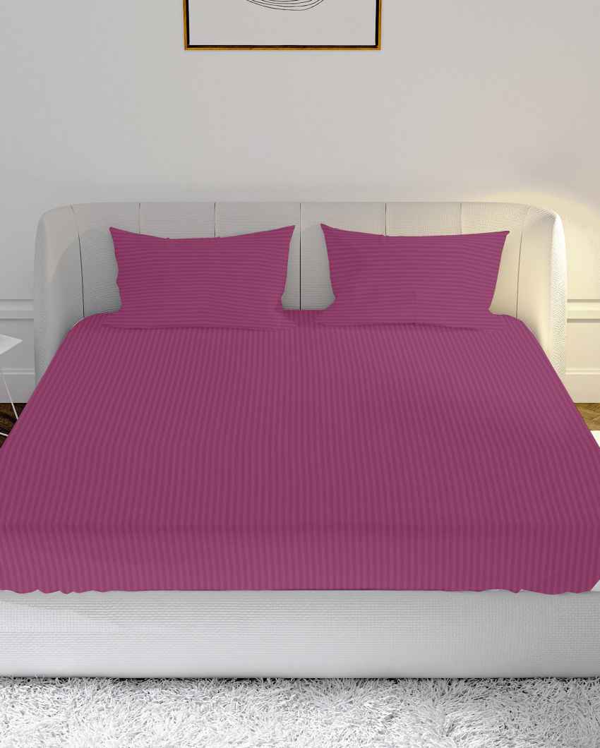 Restloom Tuberose Pink Cotton Satin Queen Bed Sheet With Pillow Covers | Pack of 3