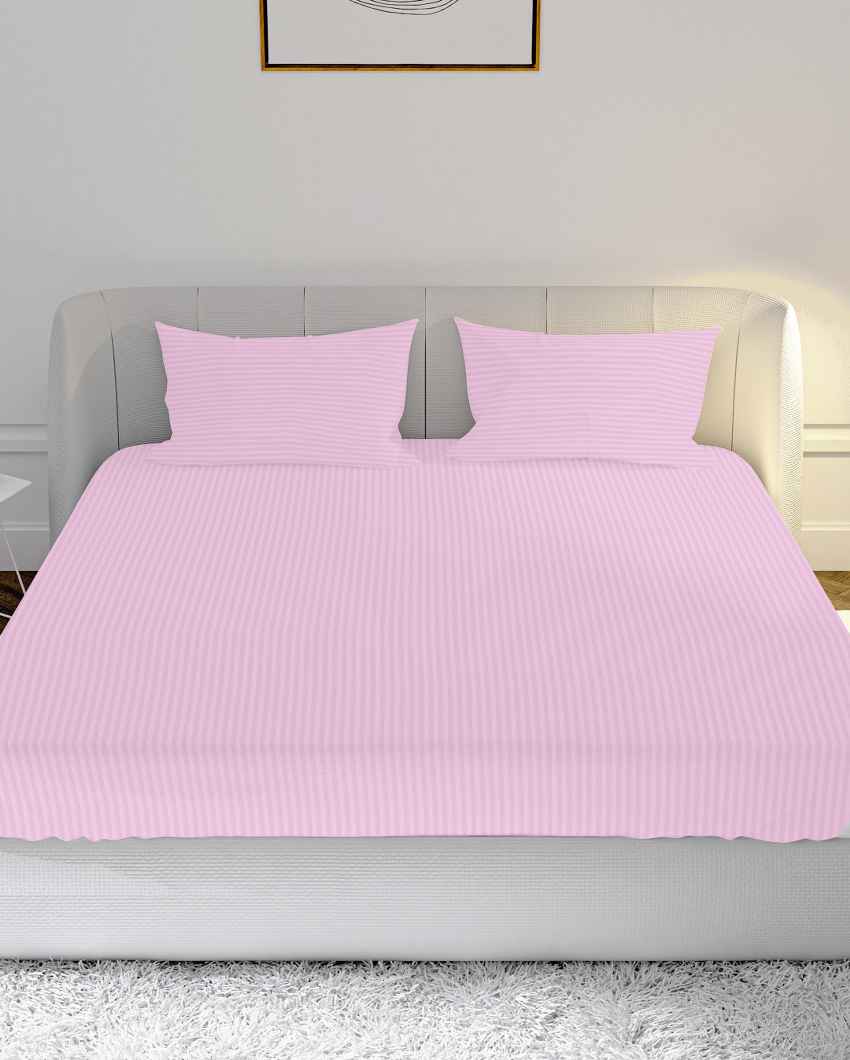 Plushduo Baby Pink Cotton Satin Crib Bed Sheet With Pillow Covers | Pack of 3