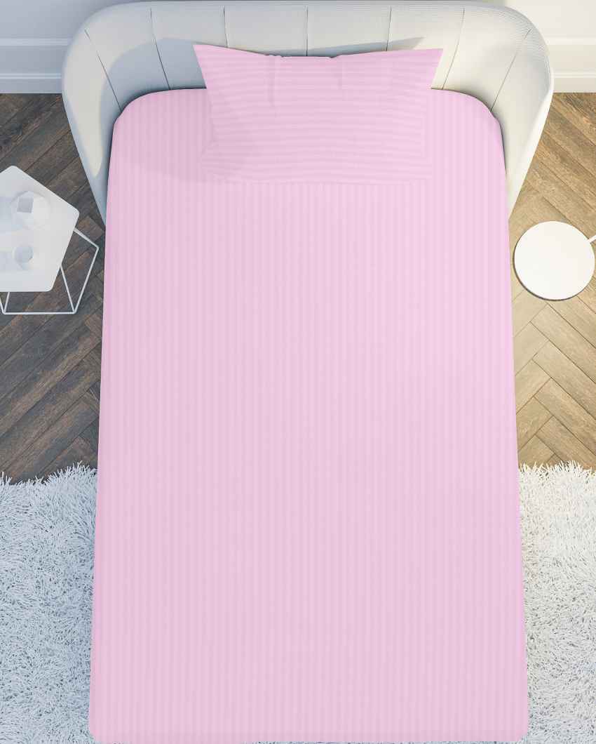Threadtuck Baby Pink Cotton Satin Single Bed Sheet With Pillow Cover | Pack of 2