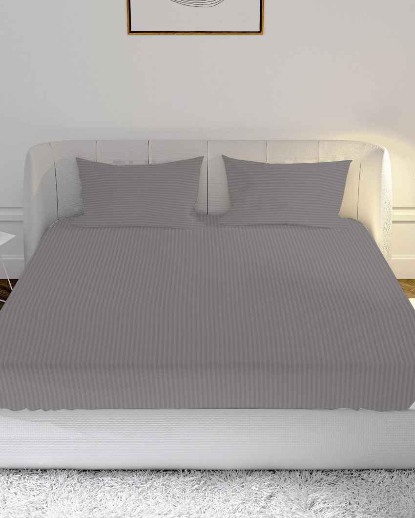 Calmcotton Gray Cotton Satin Queen Bed Sheet With Pillow Covers | Pack of 3