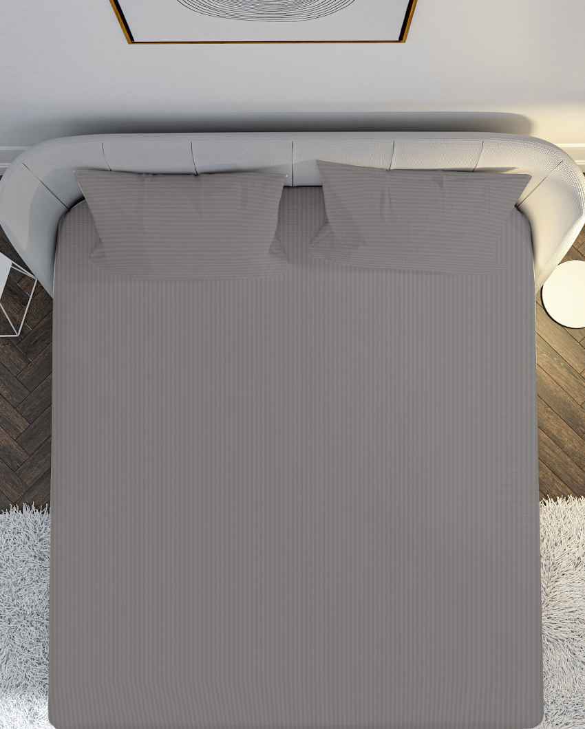 Calmcotton Gray Cotton Satin Queen Bed Sheet With Pillow Covers | Pack of 3