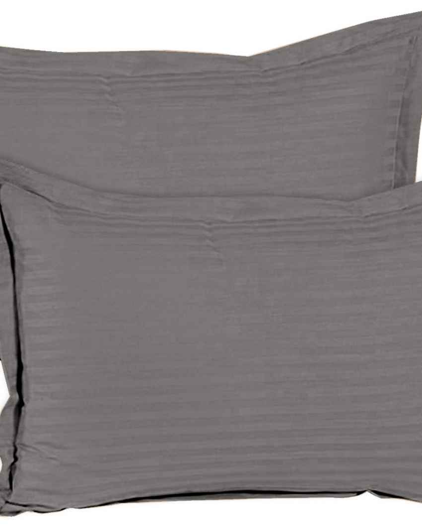 Calmcotton Gray Cotton Satin Queen Bed Sheet With Pillow Covers | Pack of 3