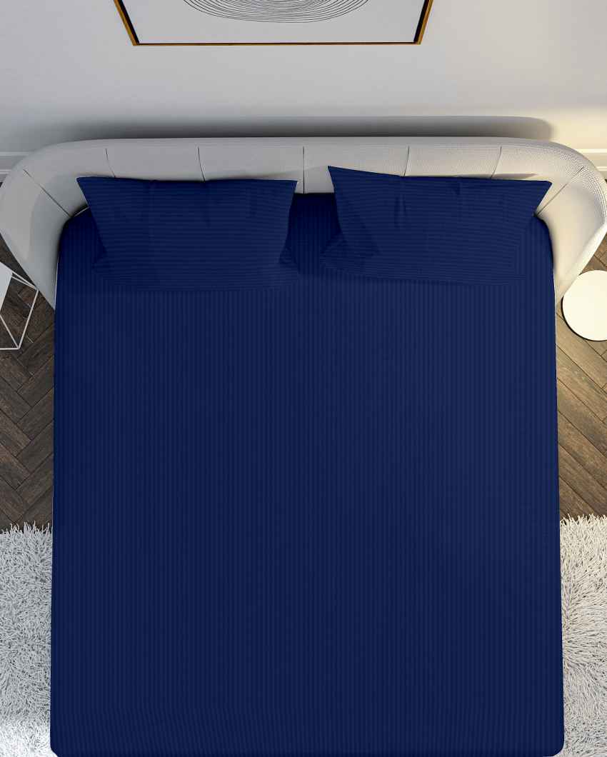 Bedcloud Navy Blue Cotton Satin Crib Bed Sheet With Pillow Covers | Pack of 3