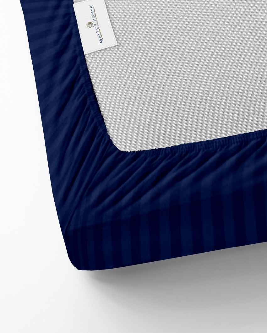 Bedcloud Navy Blue Cotton Satin Crib Bed Sheet With Pillow Covers | Pack of 3