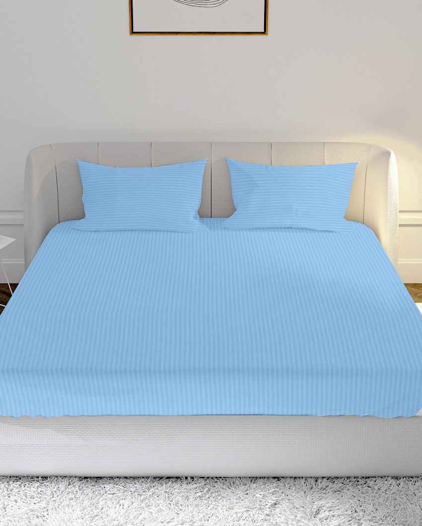 Tuckfield Pearl Blue Cotton Satin Super King Bed Sheet With Pillow Covers | Pack of 3