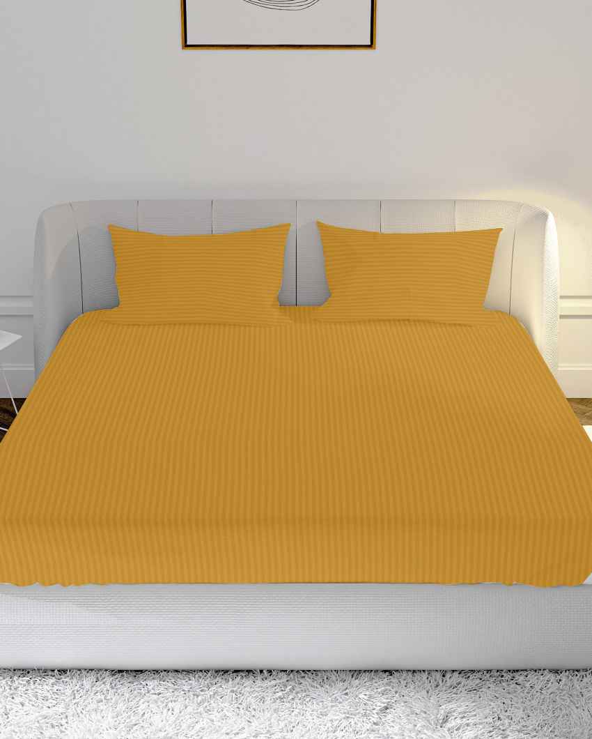 Sleepblank Ochre Yellow Cotton Satin Super King Bed Sheet With Pillow Covers | Pack of 3