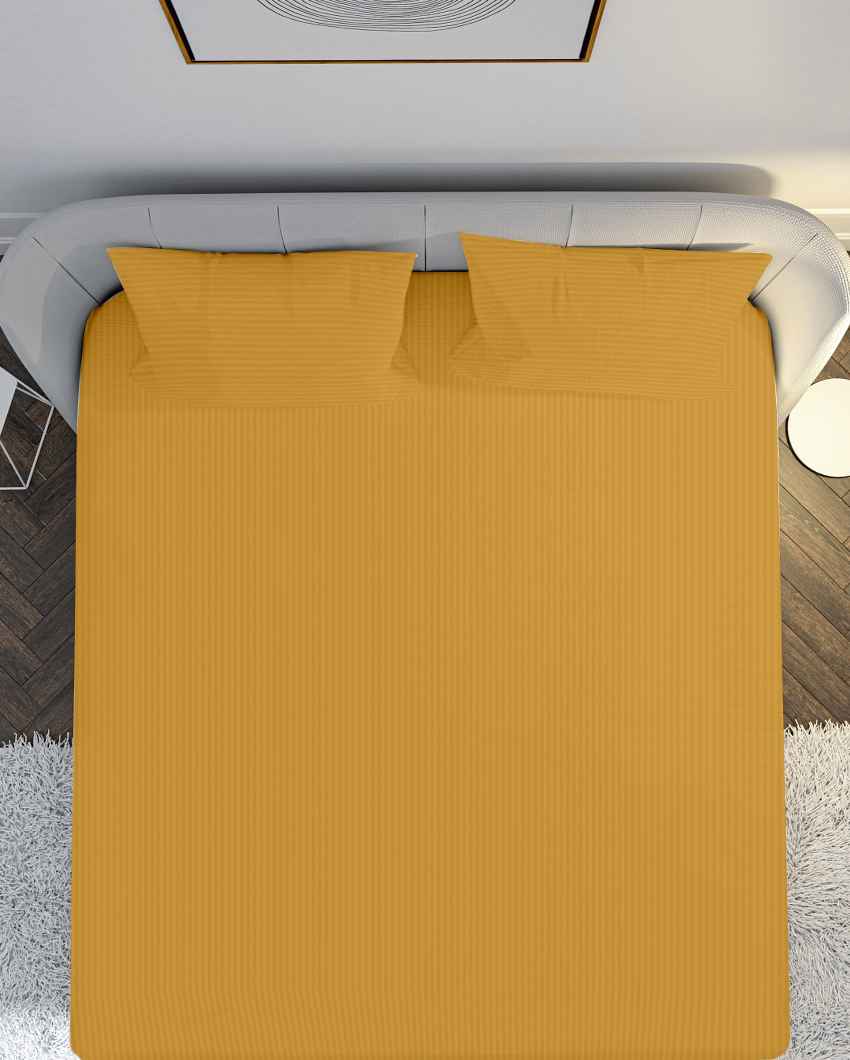 Sleepblank Ochre Yellow Cotton Satin Super King Bed Sheet With Pillow Covers | Pack of 3