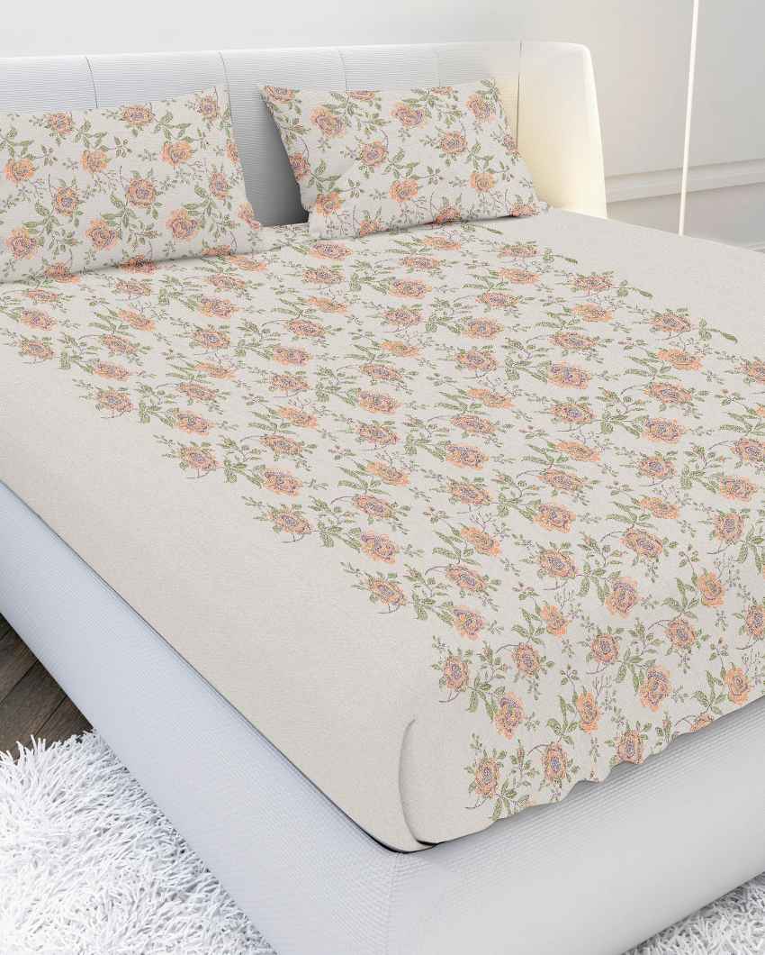 Driftlace Beige Cotton Combed Yarn Super King Bed Sheet With Pillow Covers | Pack of 3