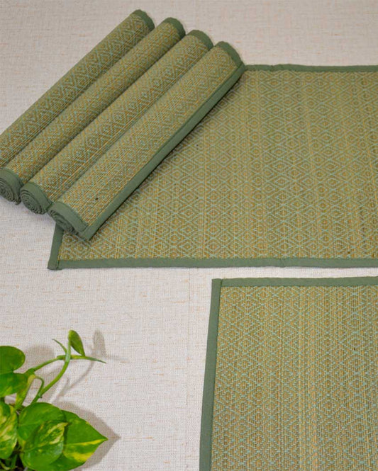 Madurkathi Diamond Placemats Pista Green | Set of 6 | 18 x 12 inches