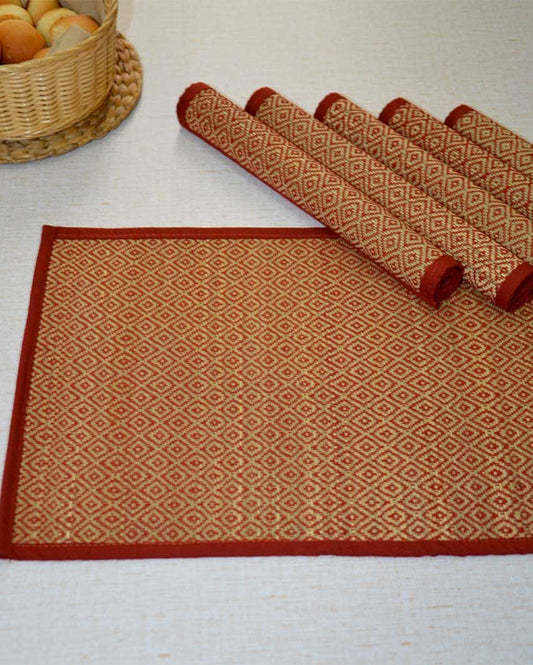 Lite Maroon Madurkathi Diamond Placemats | Set of 6 | 18 x 12 inches