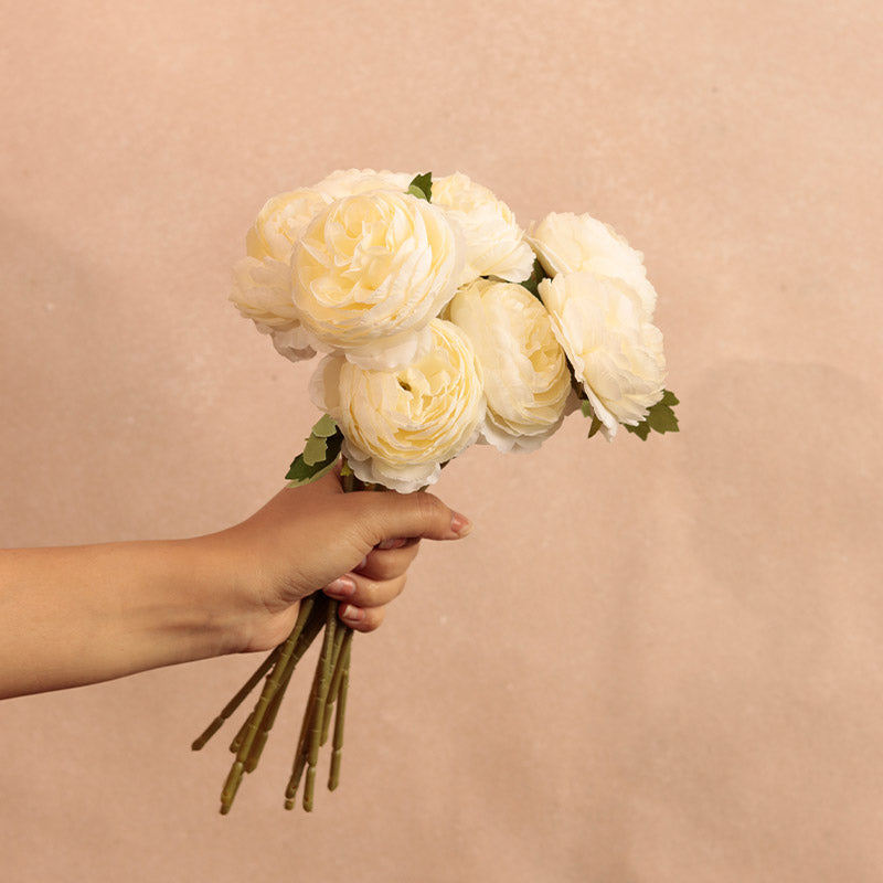White Artificial Peony Flower Sticks | Set of 10