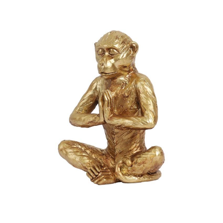 Zen Golden Meditating Monkey Figurine Decor | 6 x 5 x 7 inches