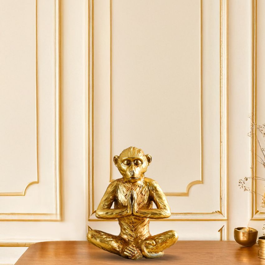 Zen Golden Meditating Monkey Figurine Decor | 6 x 5 x 7 inches