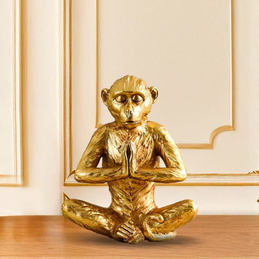 Zen Golden Meditating Monkey Figurine Decor | 6 x 5 x 7 inches