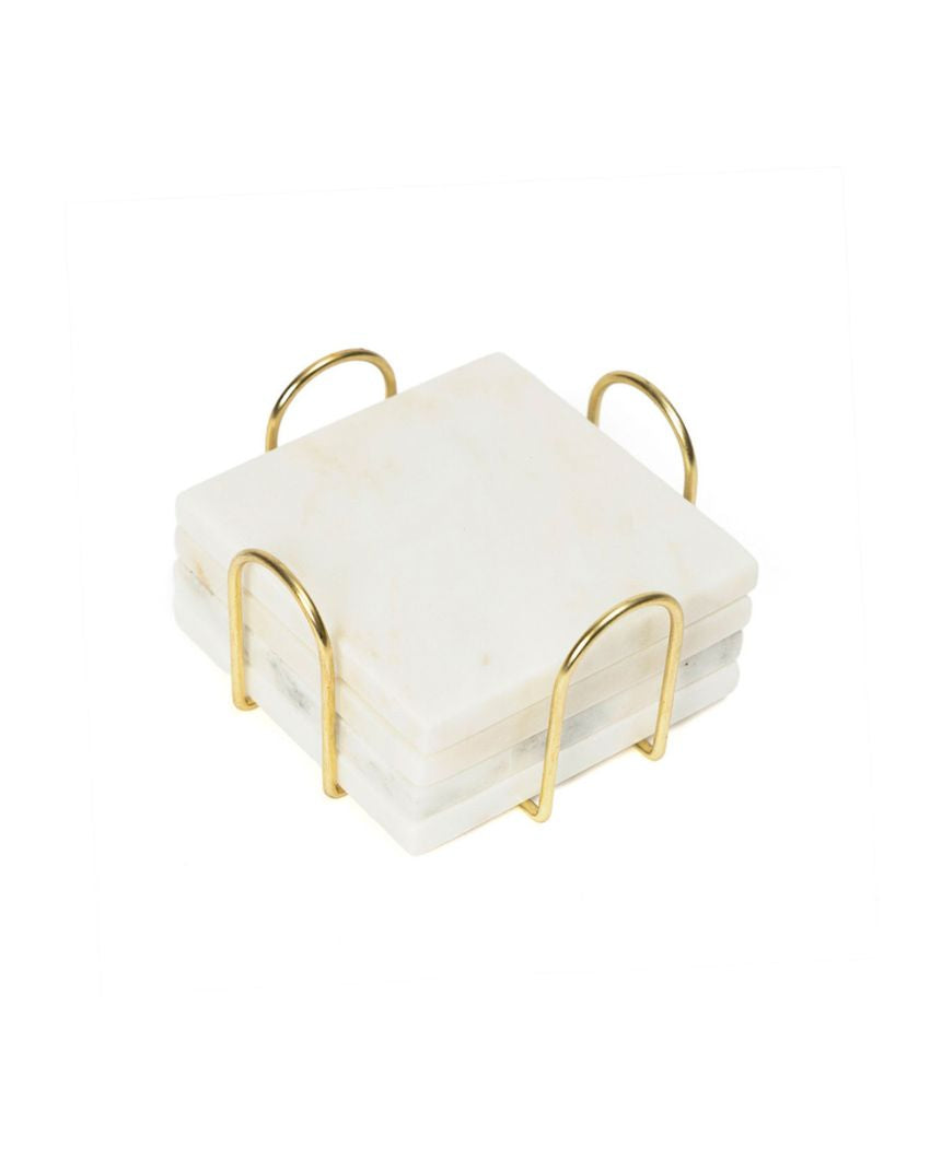 Resilient Surface Marble Square Coasters with Stand | Set of 5