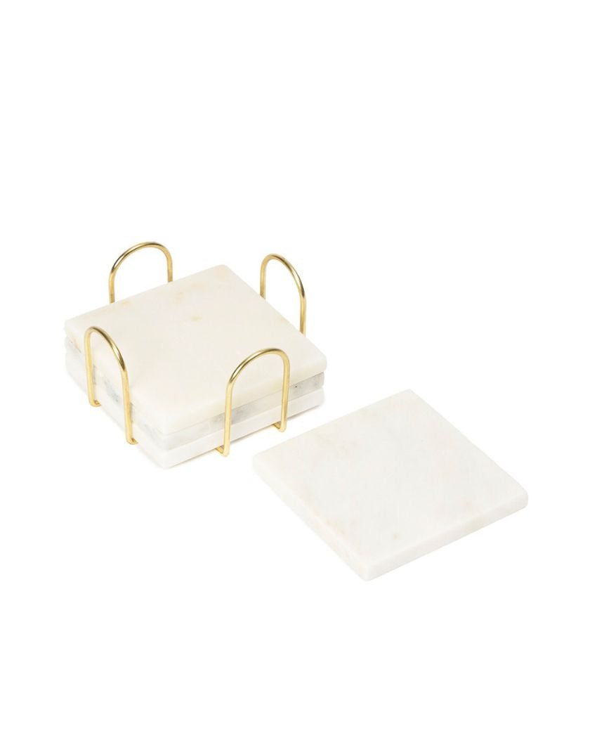 Resilient Surface Marble Square Coasters with Stand | Set of 5