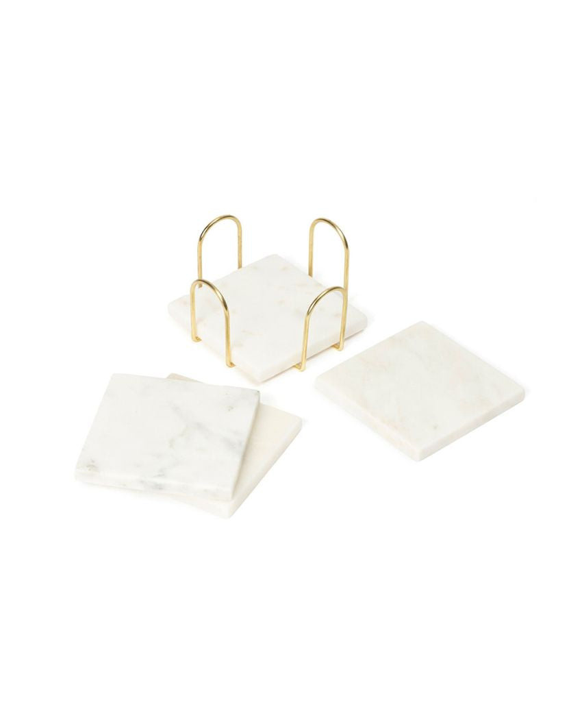 Resilient Surface Marble Square Coasters with Stand | Set of 5
