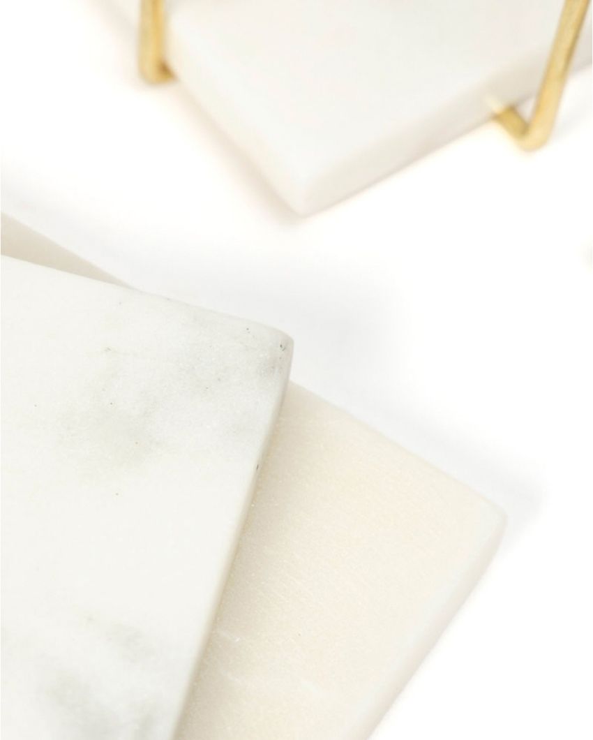 Resilient Surface Marble Square Coasters with Stand | Set of 5