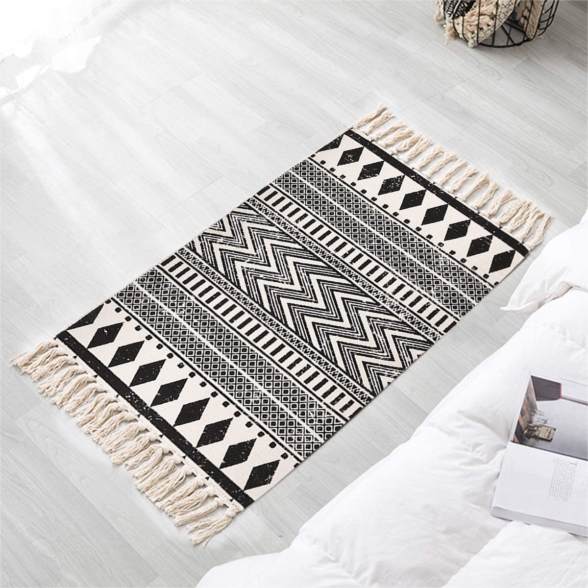 Black Pattern Accent Floor Mat | 34 x 21 inches