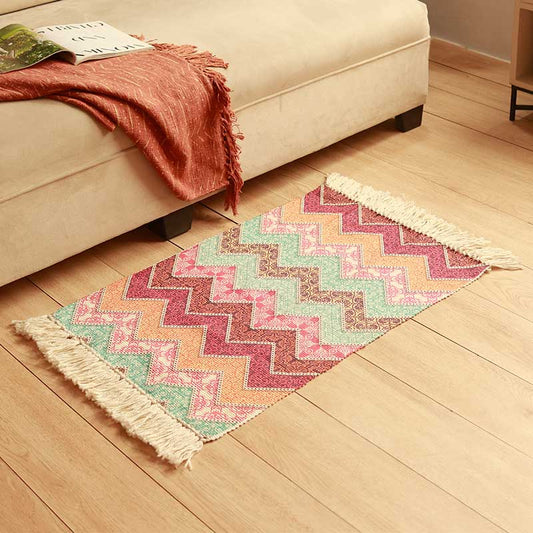 Vinatge Multicolor Printed Cotton Floormat | 34x21 inches
