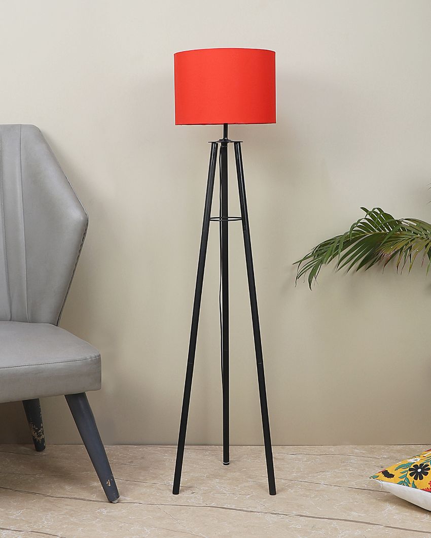 Tripod Design Foldable Iron Floor Lamp with Cotton Shade | Bulb Not Included | 12 x 12 x 50 inches