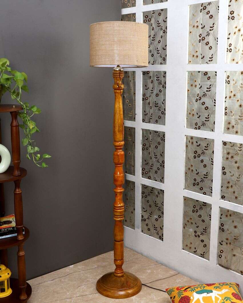 Classy Design Wooden Stand Floor Lamp with Jute Shade | Bulb Not Included | 12 x 56 inches