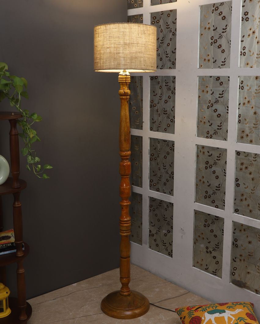 Classy Design Wooden Stand Floor Lamp with Jute Shade | Bulb Not Included | 12 x 56 inches
