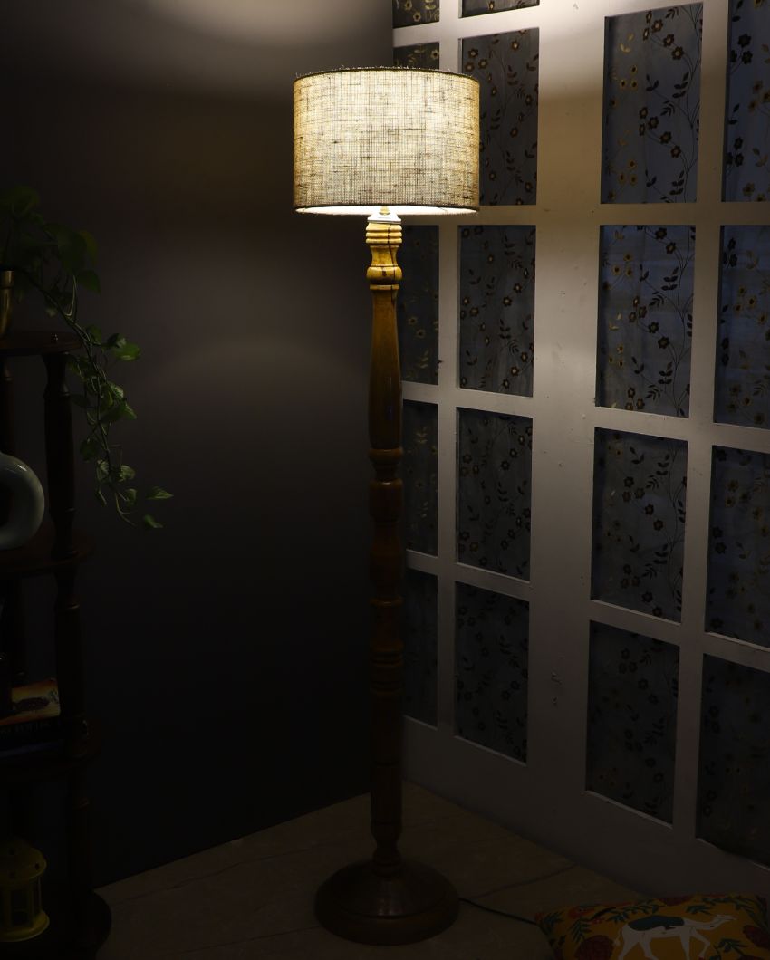 Classy Design Wooden Stand Floor Lamp with Jute Shade | Bulb Not Included | 12 x 56 inches