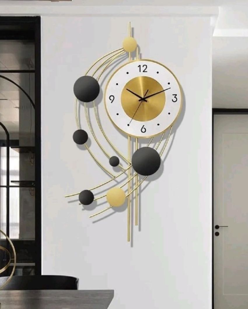 Geometric Six Golden Circle Metal Wall Clock | 30 x 15 x 2 inches