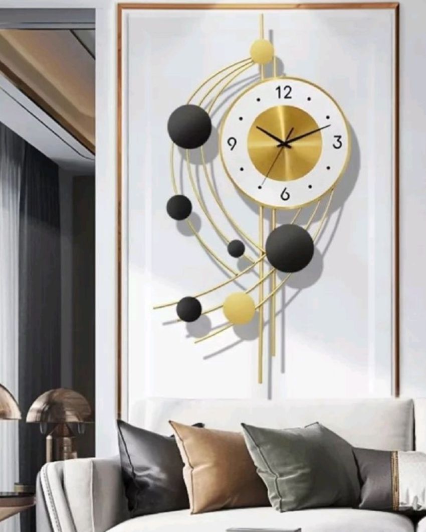 Geometric Six Golden Circle Metal Wall Clock | 30 x 15 x 2 inches