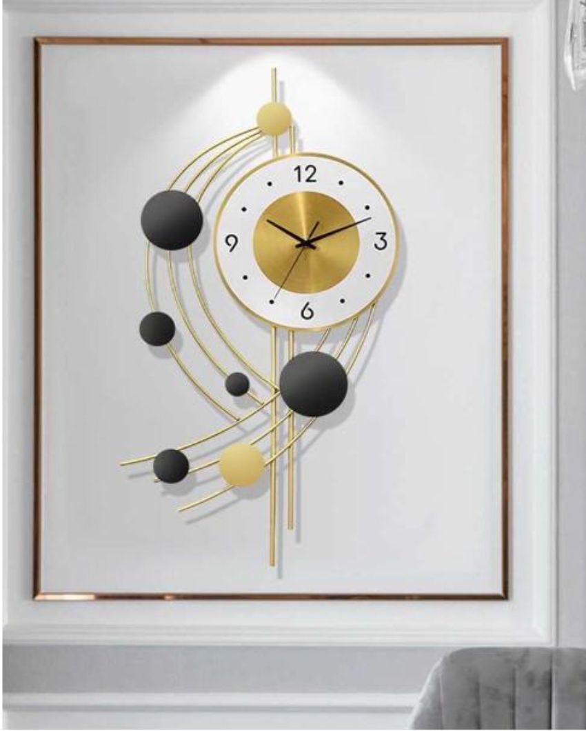 Geometric Six Golden Circle Metal Wall Clock | 30 x 15 x 2 inches