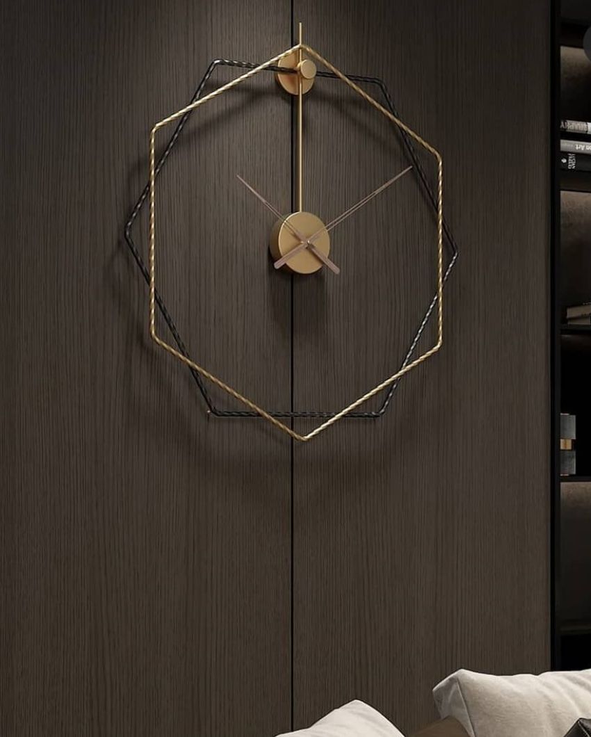 Modern Hexagon Golden Design Wall Clock | 24 x 24 x 2 inches