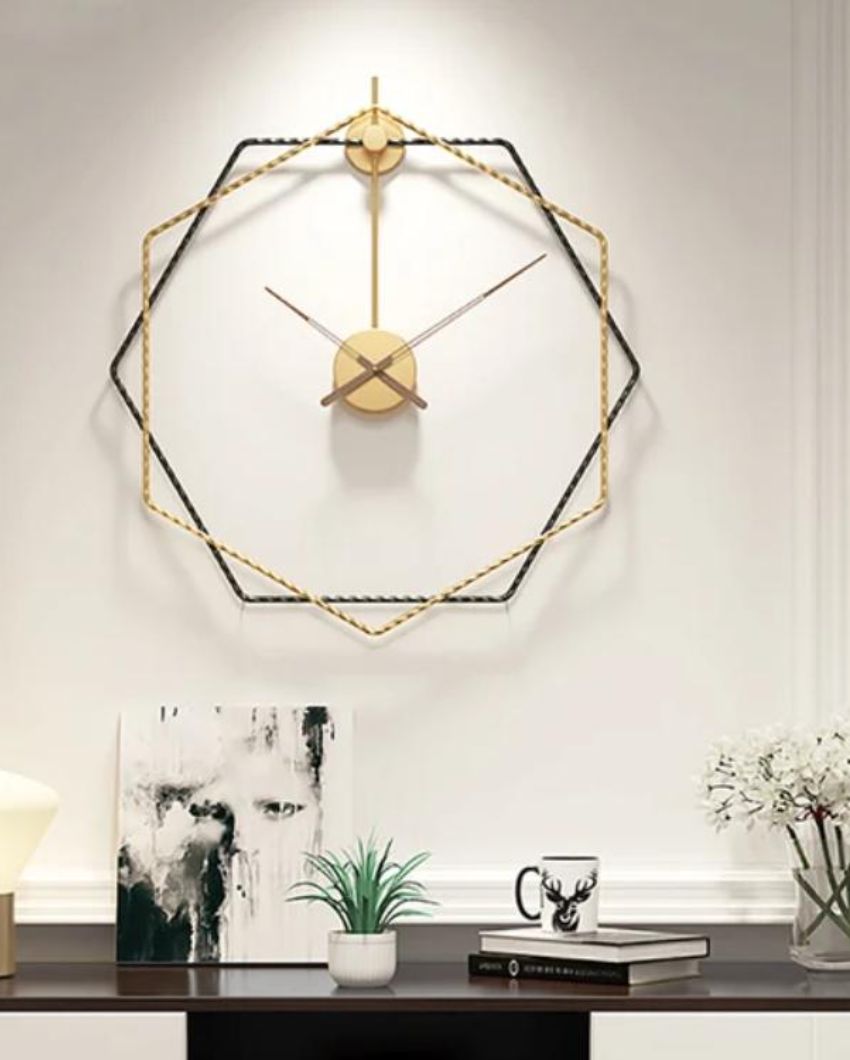 Modern Hexagon Golden Design Wall Clock | 24 x 24 x 2 inches