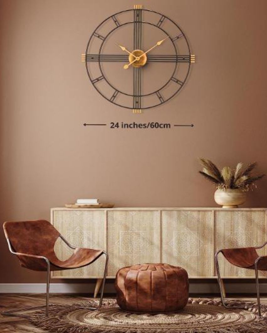 Striking Black Metallic Cross Way Wall Clock | 24 x 2 inches