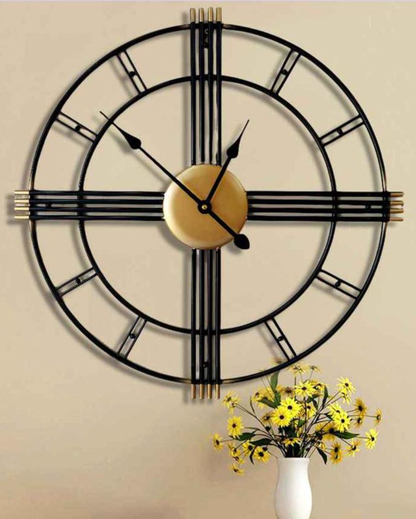 Striking Black Metallic Cross Way Wall Clock | 24 x 2 inches