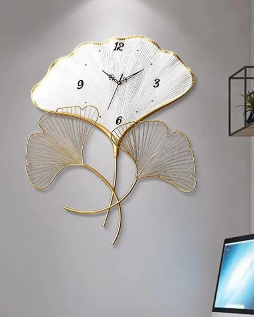 Nature-Inspired Three White Leaf Wall Clock | 28 x 20 x 2 inches