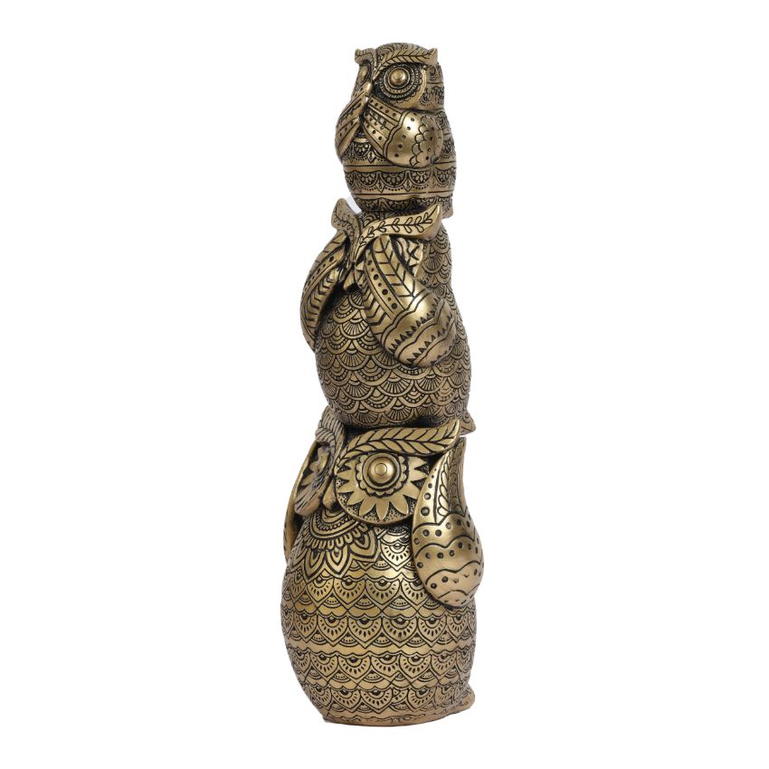 Wisdom Golden Ornate Three Wise Owls | Set of 3 | 12 x 5 inches