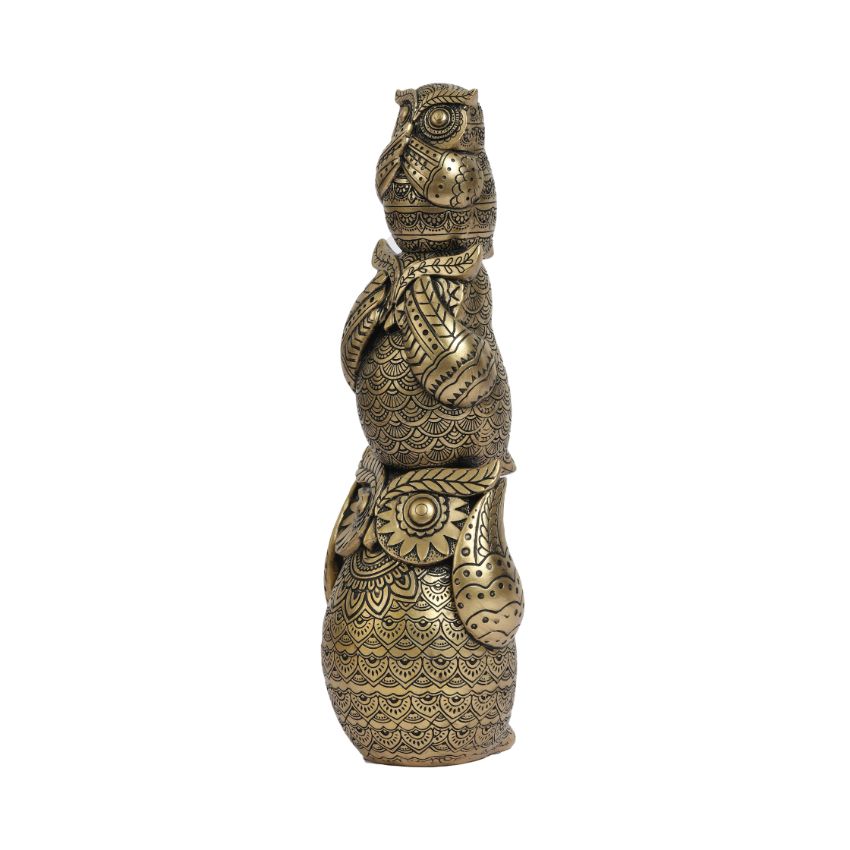Wisdom Golden Ornate Three Wise Owls | Set of 3 | 12 x 5 inches