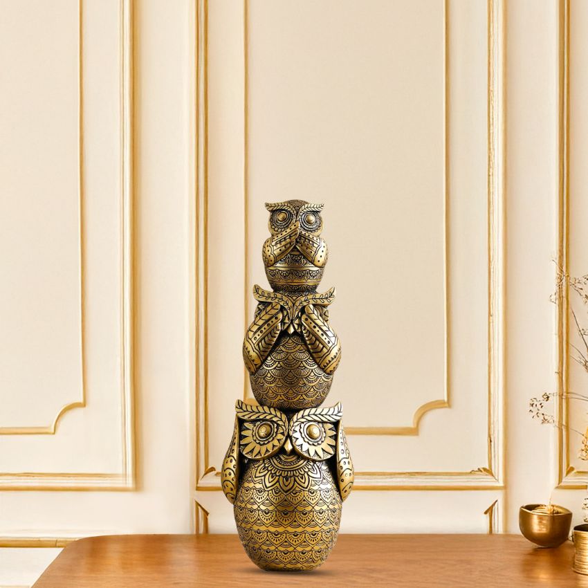 Wisdom Golden Ornate Three Wise Owls | Set of 3 | 12 x 5 inches