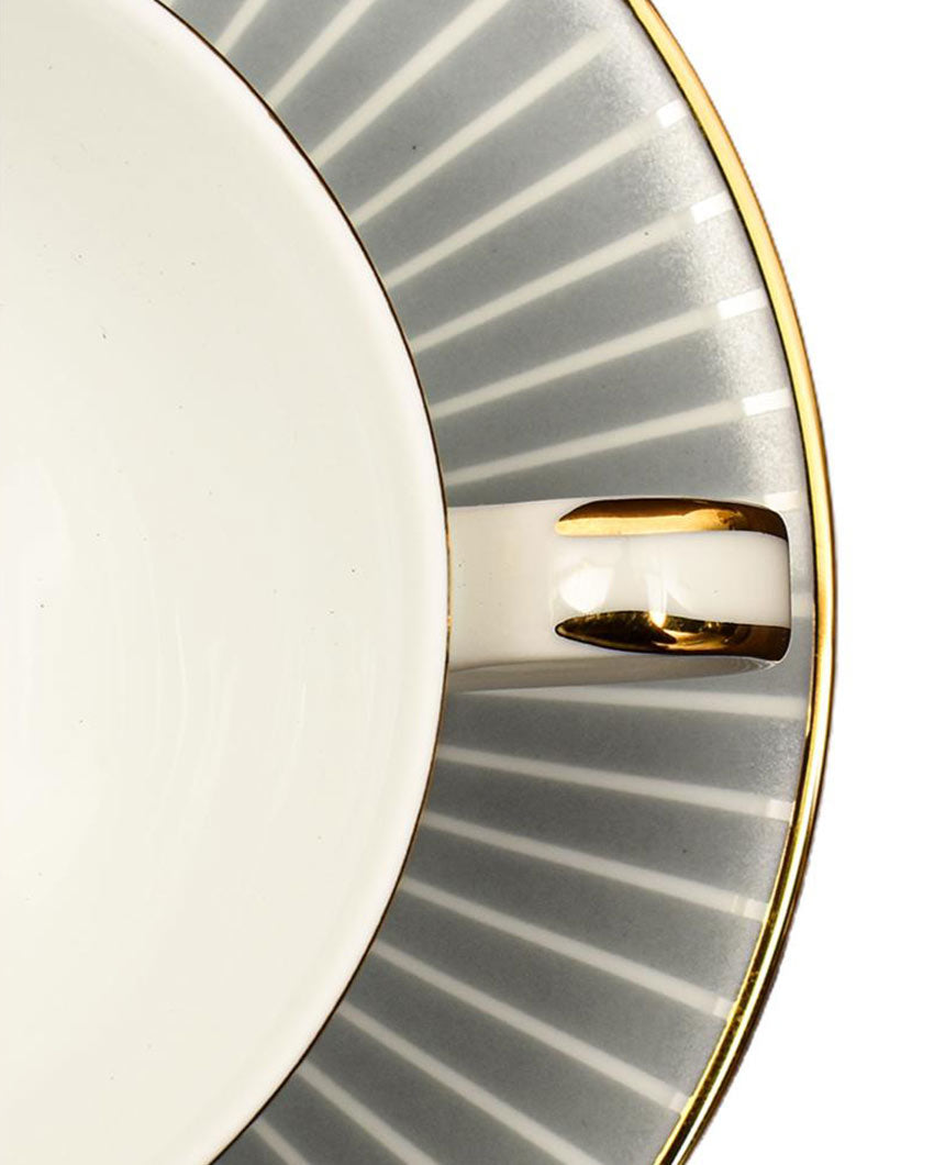Grey Iris Porcelain Tea Cup & Saucer | Set of 12