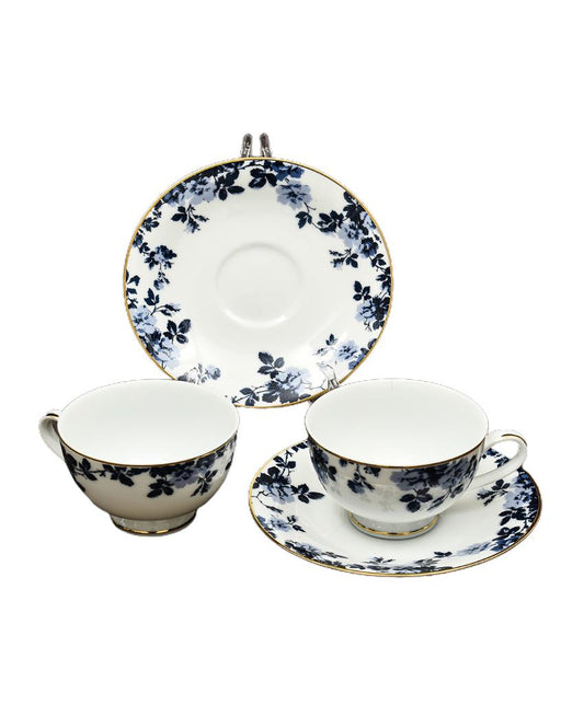 Zeneta Leaves Porcelain Tea Cup & Saucer Set | Set of 6
