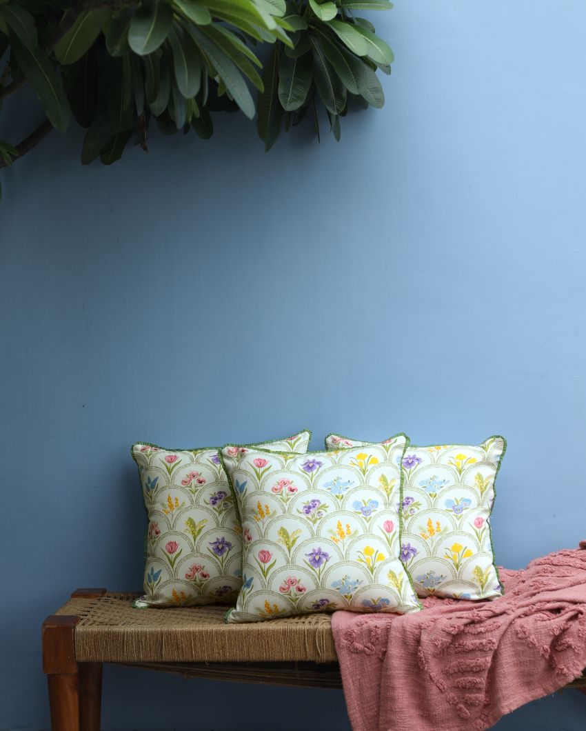 Attractive Phool Printed Cotton Cushion Covers | 16 x 16 inches