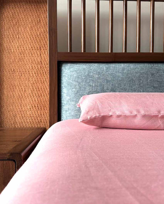 Bhina Hemp Bedsheet With Pillow Covers | King Size | 112 x 120 Inches Pink